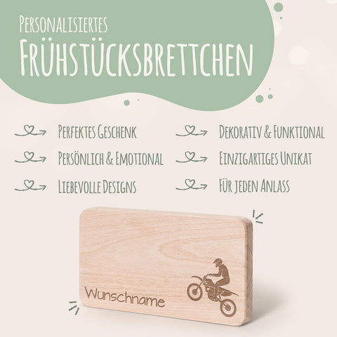 Frühstücksbrettchen für Kinder im " Motorrad" Design mit Wunschname