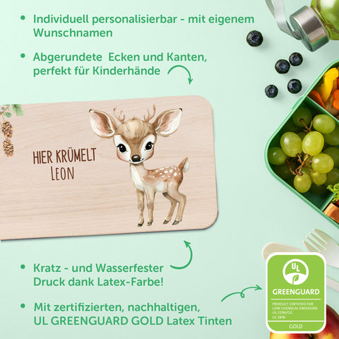 Bedrucktes Frühstücksbrettchen "Hier Krümelt" mit Tiermotiv & Namen