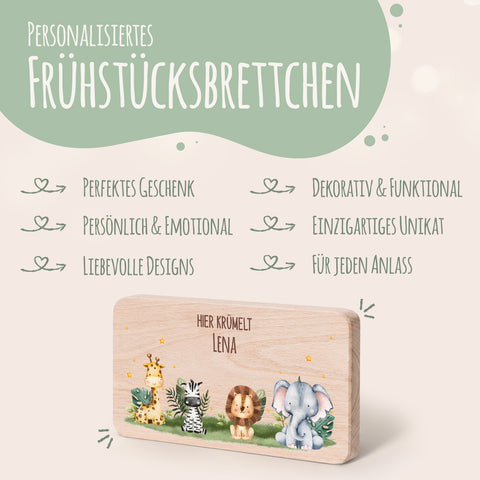 Frühstücksbrettchen mit Druck & Name im "Tiergruppe" Design