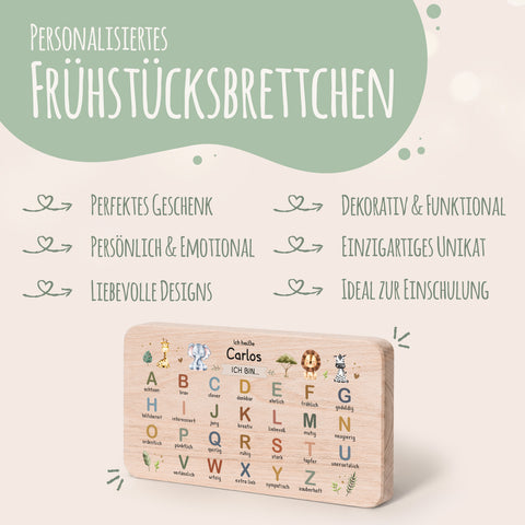 Frühstücksbrettchen mit Druckmotiv & Name - ABC Safaritiere