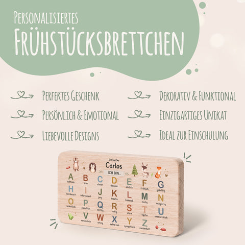 Frühstücksbrettchen mit Druckmotiv & Name - ABC Waldtiere