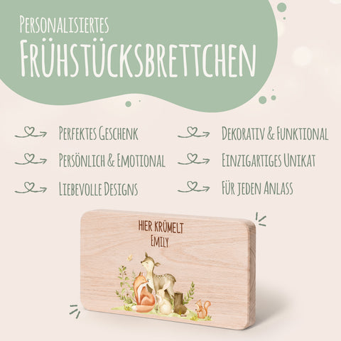 Bedrucktes Frühstücksbrettchen "Waldtiere" mit Namen