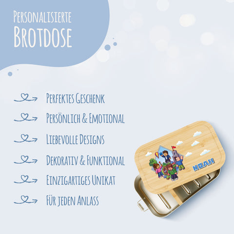 Brotdose mit Deckel für Kinder mit UV-Druck im "Blockhelden" Design