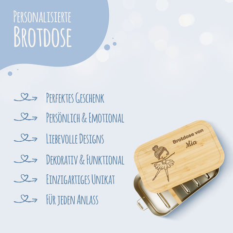 Brotdose mit graviertem Deckel für Kinder im "Ballerina" Design