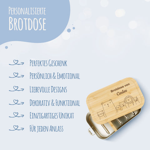 Brotdose mit graviertem Deckel für Kinder im "Tiergruppe" Design