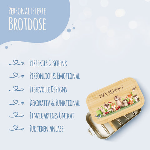 Brotdose mit Deckel für Kinder mit UV-Druck im "Tiergruppe Waldtiere" Design