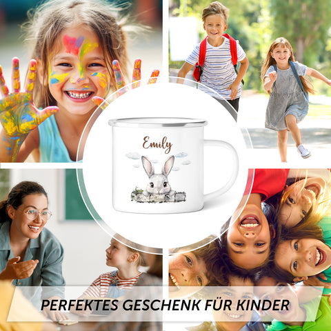 Emaille Tasse für Kinder - Frohe Ostern - Versch. Motive - Personalisiert mit Namen