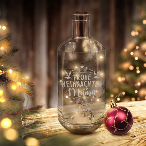 Flaschenlicht mit LED-Lichterkette im Frohe Weihnachten Mama Design - Personalisiert mit Namen