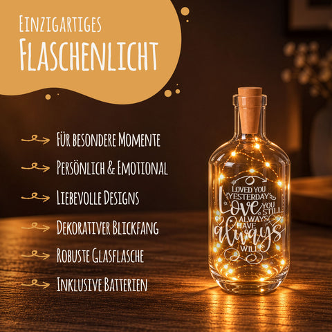 Flaschenlicht mit LED-Lichterkette und Gravur "Love you always"