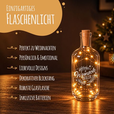 Flaschenlicht mit LED-Lichterkette im Wunscherfüller Design - Weihnachtsdeko zum Verschenken