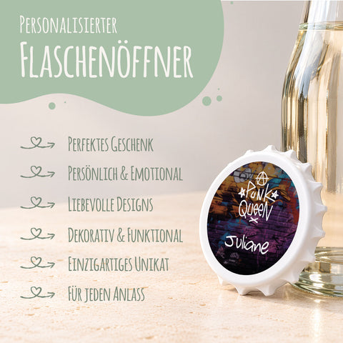 Flaschenöffner mit UV Druck - Punk Design - Personalisiert mit Namen
