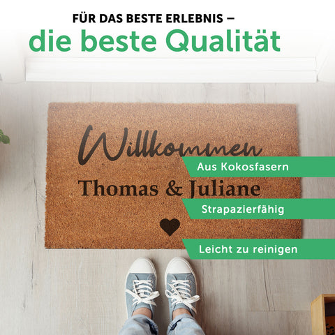 Personalisierte Kokos Fußmatte – Willkommen mit Euren Namen