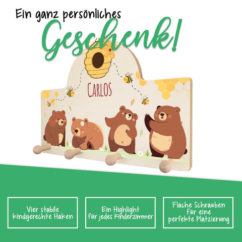 Personalisierte Garderobe fürs Kinderzimmer - Bär Biene