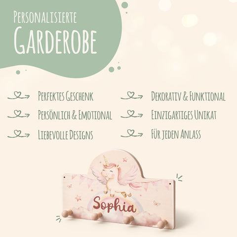 Personalisierte Garderobe fürs Kinderzimmer - Einhorn