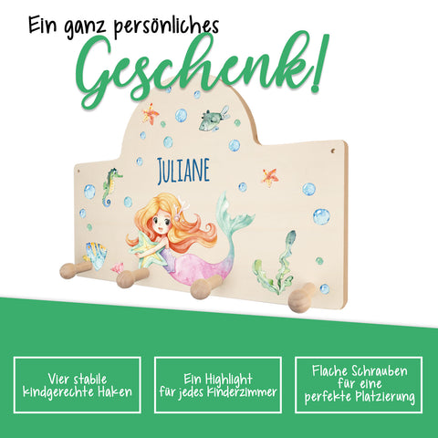 Personalisierte Garderobe fürs Kinderzimmer - Meerjungfrau