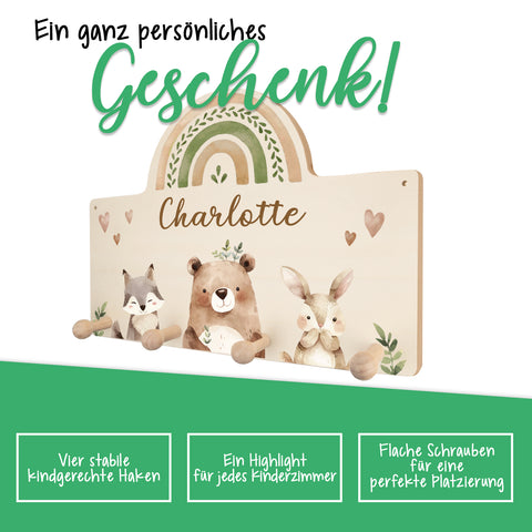 Personalisierte Garderobe fürs Kinderzimmer - Waldtiere