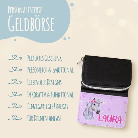 Bedruckte Geldbörse für Kinder im Einhorn Design