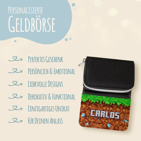 Bedruckte Geldbörse für Kinder im Pixelerde Design