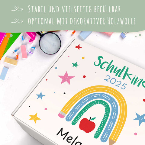 Personalisierte Geschenkbox - Schulkind Regenbogen - Einschulung