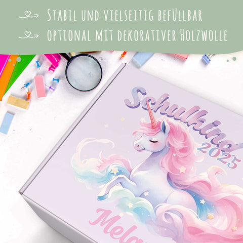 Personalisierte Geschenkbox - Schulkind Magisches Einhorn - Einschulung