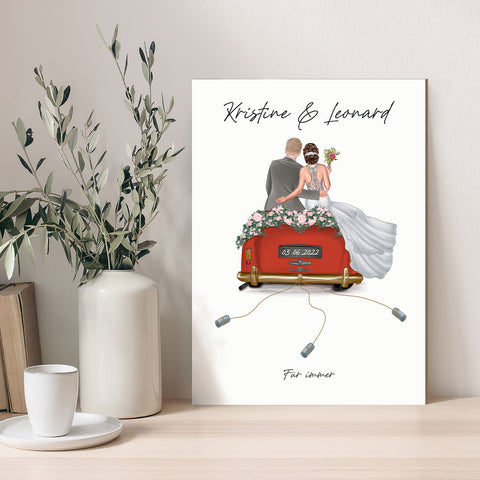 Holzschild Hochzeitsauto - Umfangreich anpassbares Geldgeschenk zur Hochzeit