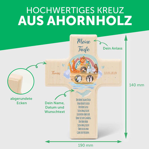 Personalisierbares Holzkreuz zur Taufe Konfirmation oder Kommunion - Arche Design