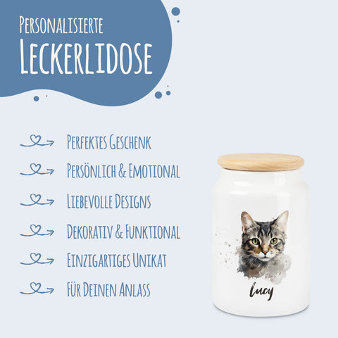 Leckerlidose für dein Haustier - Katzenrassen - Personalisiert mit Namen