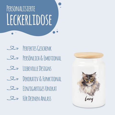 Leckerlidose für dein Haustier - Katzenrassen - Personalisiert mit Namen