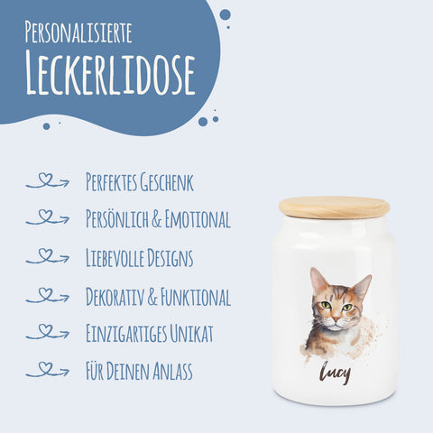 Leckerlidose für dein Haustier - Katzenrassen - Personalisiert mit Namen
