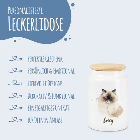 Leckerlidose für dein Haustier - Katzenrassen - Personalisiert mit Namen