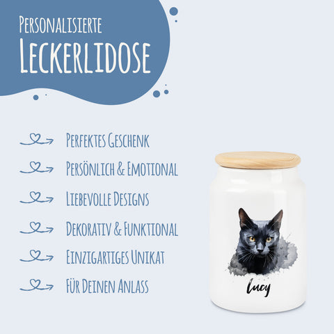 Leckerlidose für dein Haustier - Katzenrassen - Personalisiert mit Namen