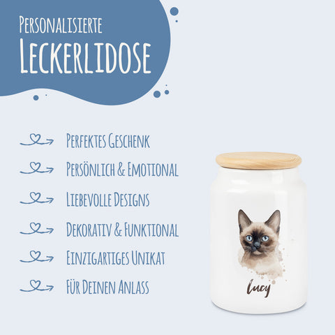 Leckerlidose für dein Haustier - Katzenrassen - Personalisiert mit Namen