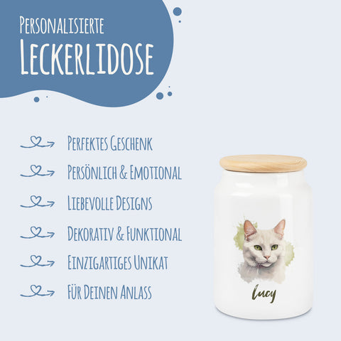 Leckerlidose für dein Haustier - Katzenrassen - Personalisiert mit Namen