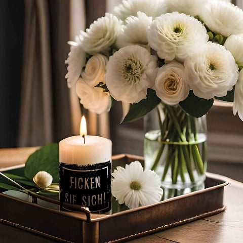 Kleine Kerze mit Spruch "Ficken Sie sich"