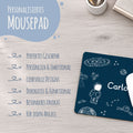 Bedrucktes Mousepad mit Wunschnamen im Weltall Design