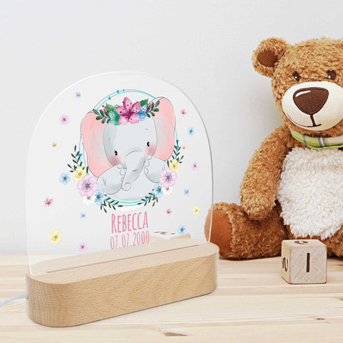Kinder LED Nachtlicht mit Sockel aus Holz - "Blumenkreis"