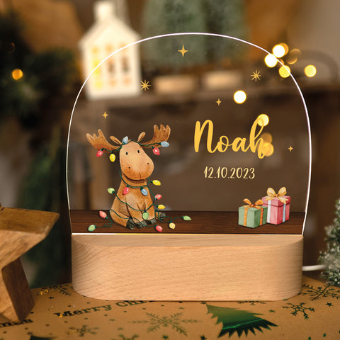 Kinder LED Nachtlicht mit Sockel aus Holz - "Hirsch Lichterkette"