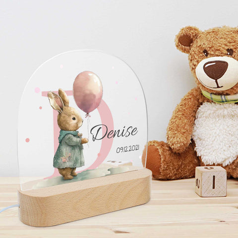 Kinder LED Nachtlicht mit Sockel aus Holz - "Initial Tiere"