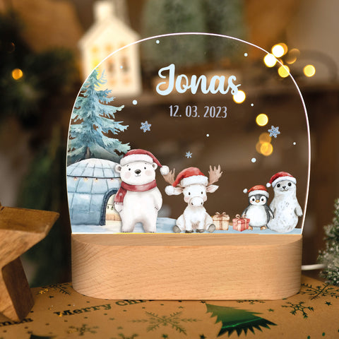 Kinder LED Nachtlicht mit Sockel aus Holz - "Nordpol"