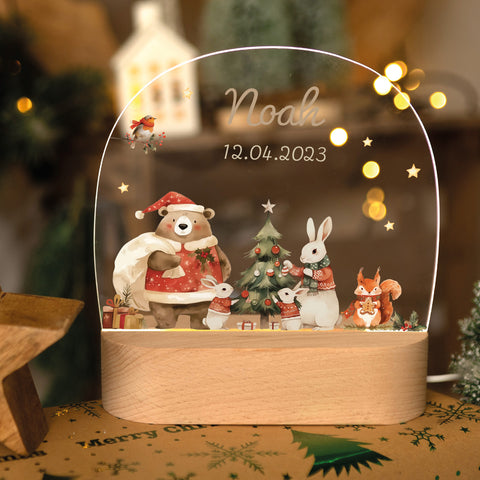 Kinder LED Nachtlicht mit Sockel aus Holz - "Pullovertiere"