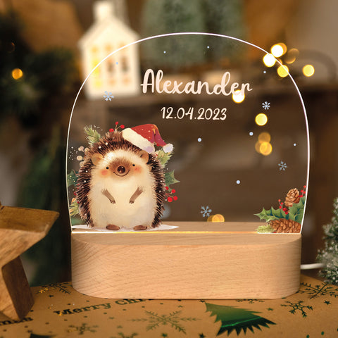 Kinder LED Nachtlicht mit Sockel aus Holz - "Weihnachtstiere"