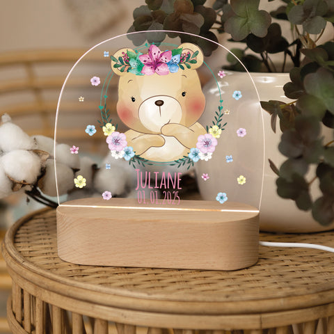 Kinder LED Nachtlicht mit Sockel aus Holz - "Blumenkreis" GRAVURZEILE – Bild 36