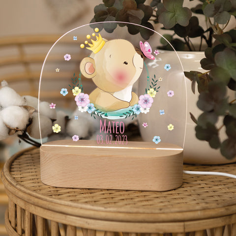 Kinder LED Nachtlicht mit Sockel aus Holz - "Blumenkreis" GRAVURZEILE – Bild 41