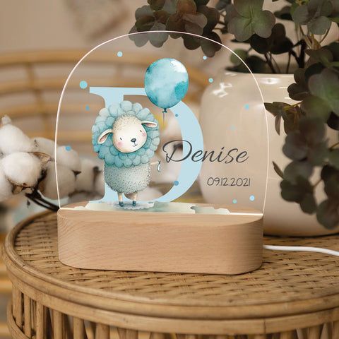 Kinder LED Nachtlicht mit Sockel aus Holz - "Initial Tiere" GRAVURZEILE – Bild 21