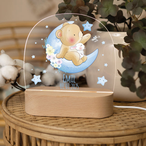Kinder LED Nachtlicht mit Sockel aus Holz - "Mond Tiere" GRAVURZEILE – Bild 11
