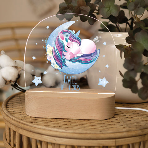 Kinder LED Nachtlicht mit Sockel aus Holz - "Mond Tiere" GRAVURZEILE – Bild 6