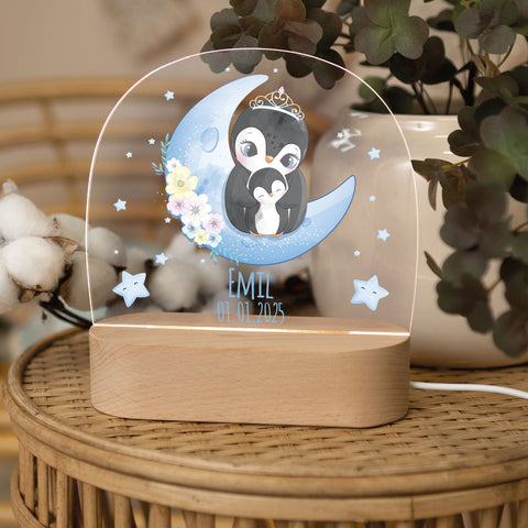 Kinder LED Nachtlicht mit Sockel aus Holz - "Mond Tiere" GRAVURZEILE – Bild 41