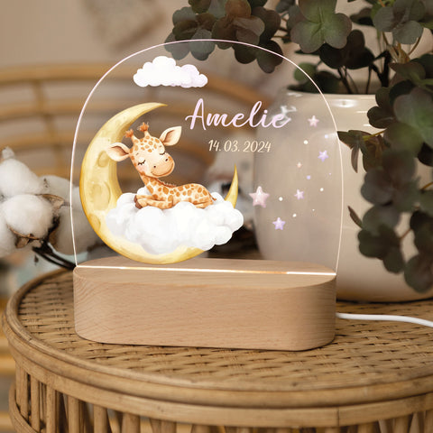 Kinder LED Nachtlicht mit Sockel aus Holz - "Schlafende Tiere" GRAVURZEILE – Bild 16