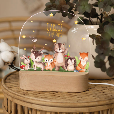Kinder LED Nachtlicht mit Sockel aus Holz - "Tiergruppe Waldtiere" GRAVURZEILE – Bild 5