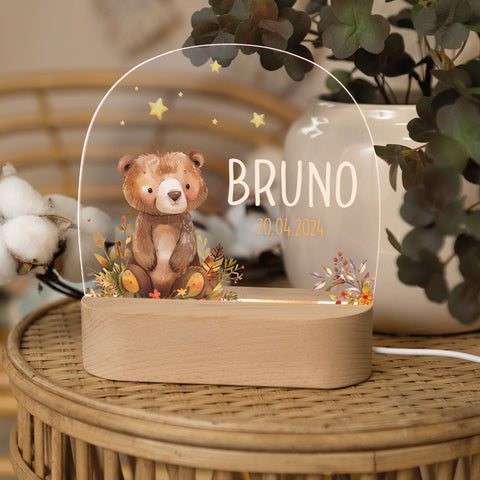 Kinder LED Nachtlicht mit Sockel aus Holz - "Waldtiere" GRAVURZEILE – Bild 6